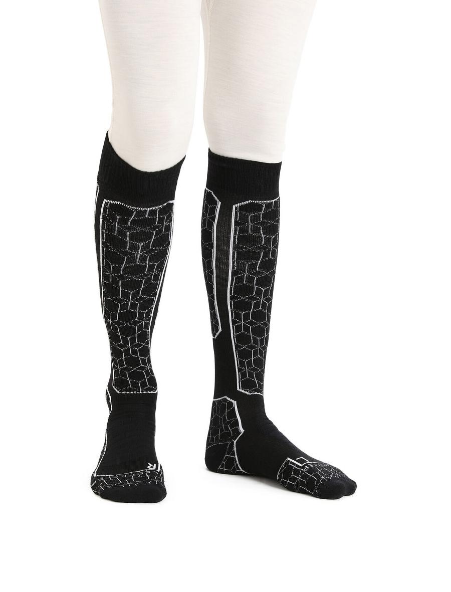 Chaussettes Icebreaker Merino Ski+ Medium Over the Calf Alpine Geo Homme Noir Blanche | FR 1005NWYB